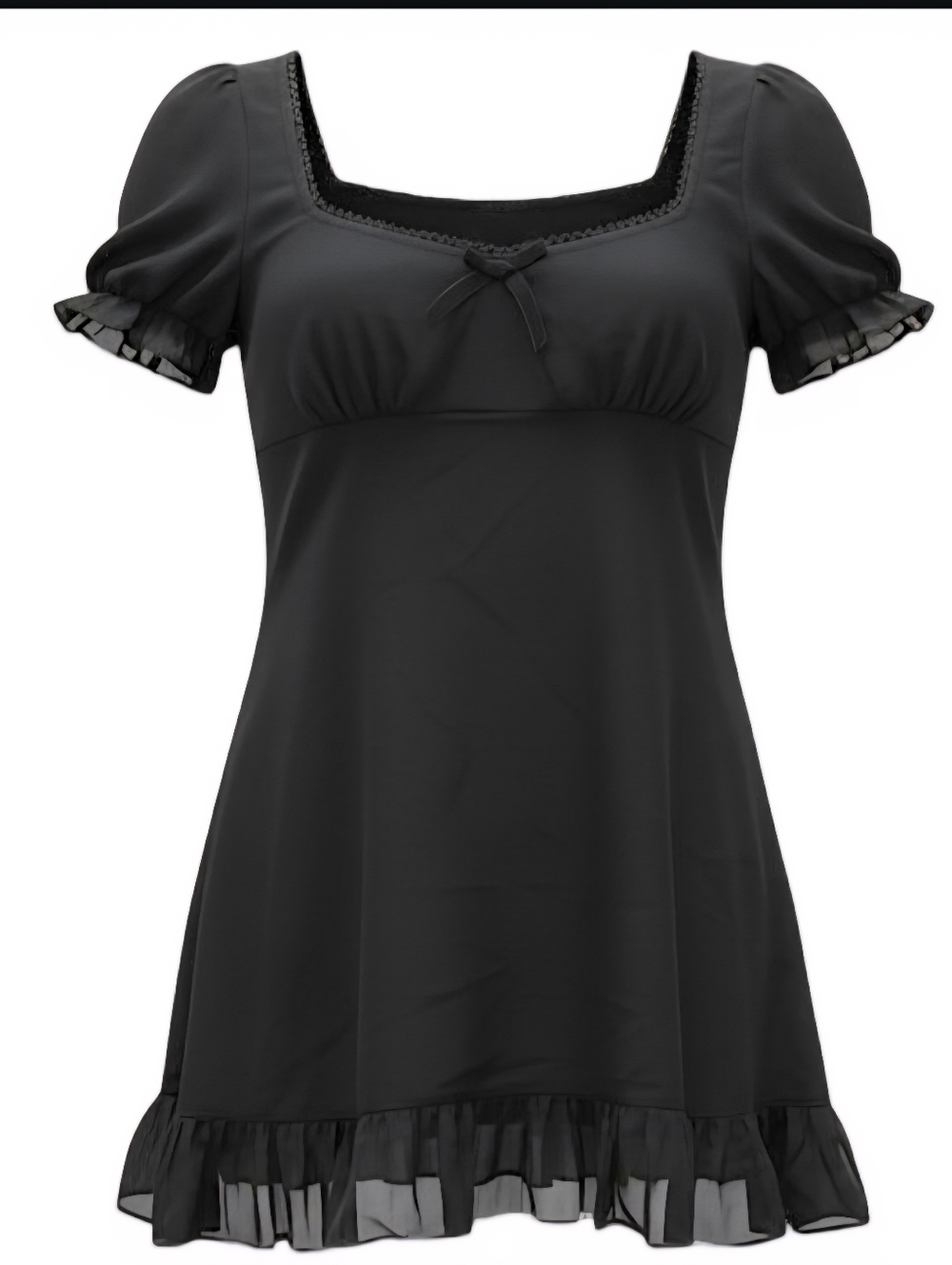 Widow Black Sheer Babydoll Mini Dress Bow Puff Sleeve NWOT M